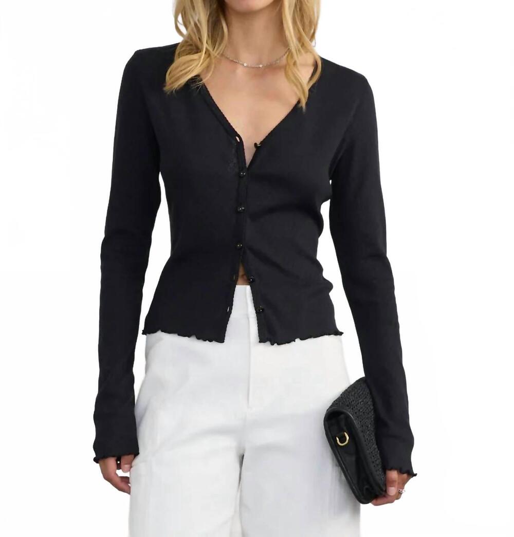 NEW MARGARET O'LEARY pointelle v-neck cardigan in black